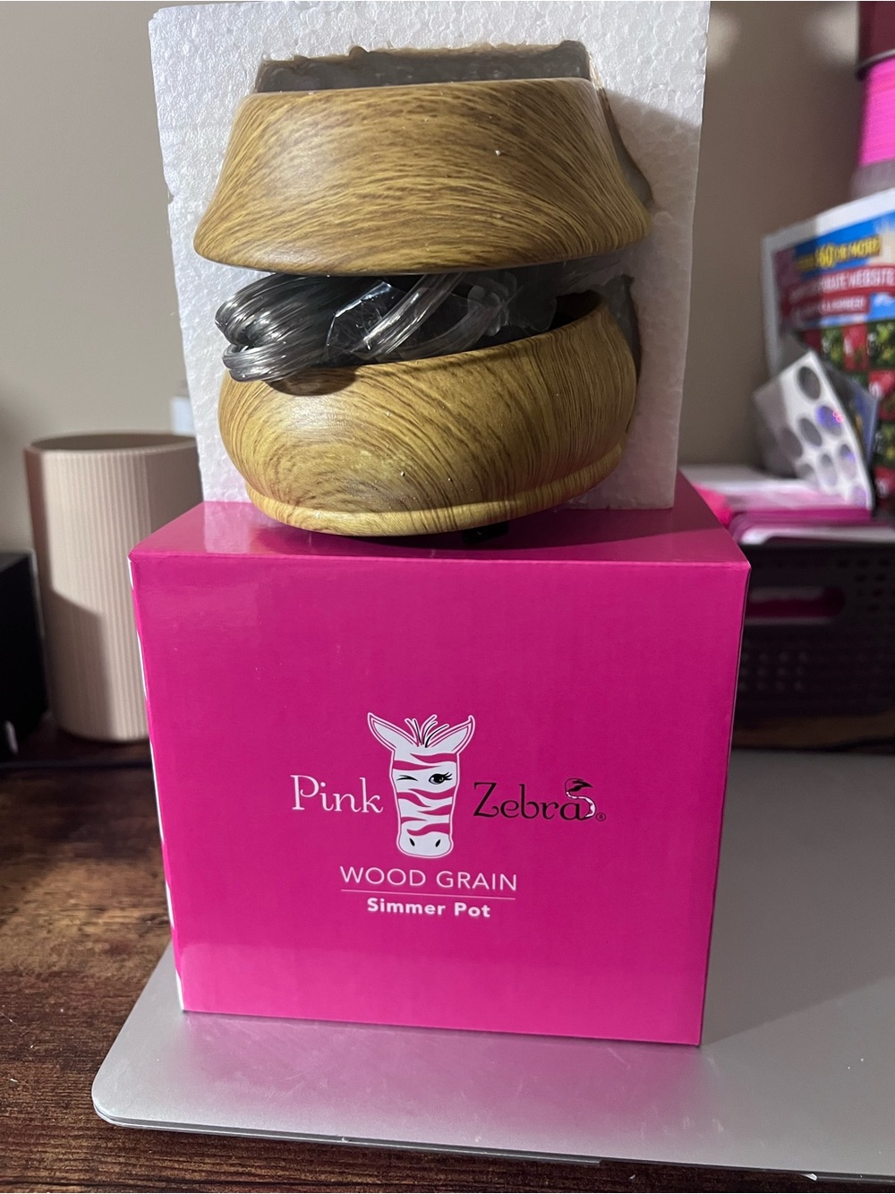 Pink Zebra Pink and Wood-Tone Fragrance Simmer Pot Wax Warmer